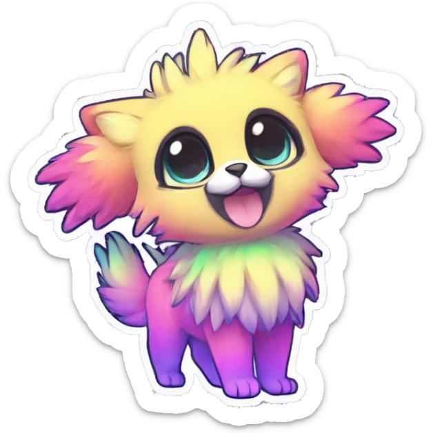 Anthro Fluffy Cool Cute Magical Elemental Shiny Colorful Neon Vibrant Colors Sparkle Kemono-style Chibi Fantasy-Animal-Fakémon-Pokémon-Hybrid Fur Sona Aesthetic Full Body Sticker sticker
