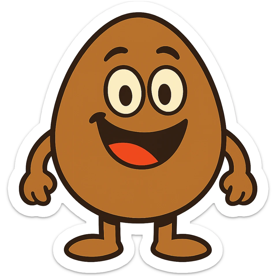 brown egg with a big smile, cartoon style sticker