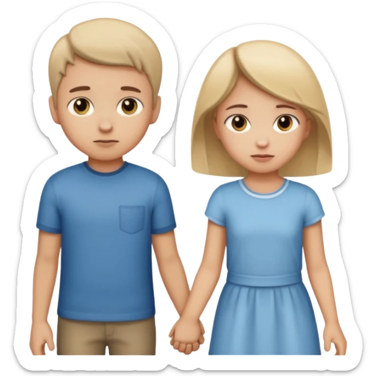 Apple iOS emoji style.
A couple holding hands, boy and girl.
The girl shows a slightly uneasy, hiding expression.
A second boy appears faintly behind her, slightly blurred or partially cropped, implying secrecy.
Clean emoji proportions, soft highlights, neutral background removed.
 sticker