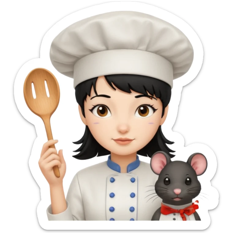 A rat with a fringe and chefs hat girl black hair sticker