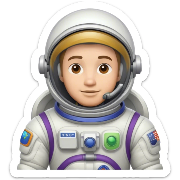 Me puedes ayudar a crear un astronauta que tenga un traje parecido al de buzz de disney, que sea para una empresa de tecnologia, especificamente computadoas sticker