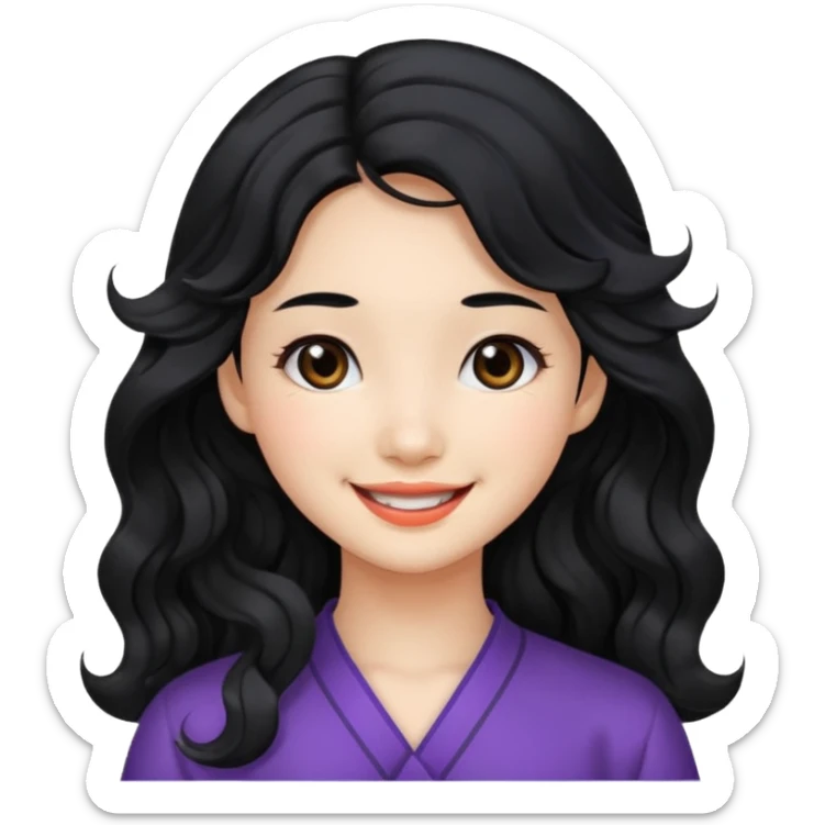 Beautiful girl,Black hair,wavy hair，long hair,Black eyes,Chinese sticker