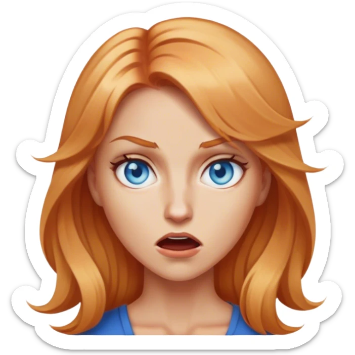 woman with strawbbery blond hair and blue eyes full of incandescent rage sticker