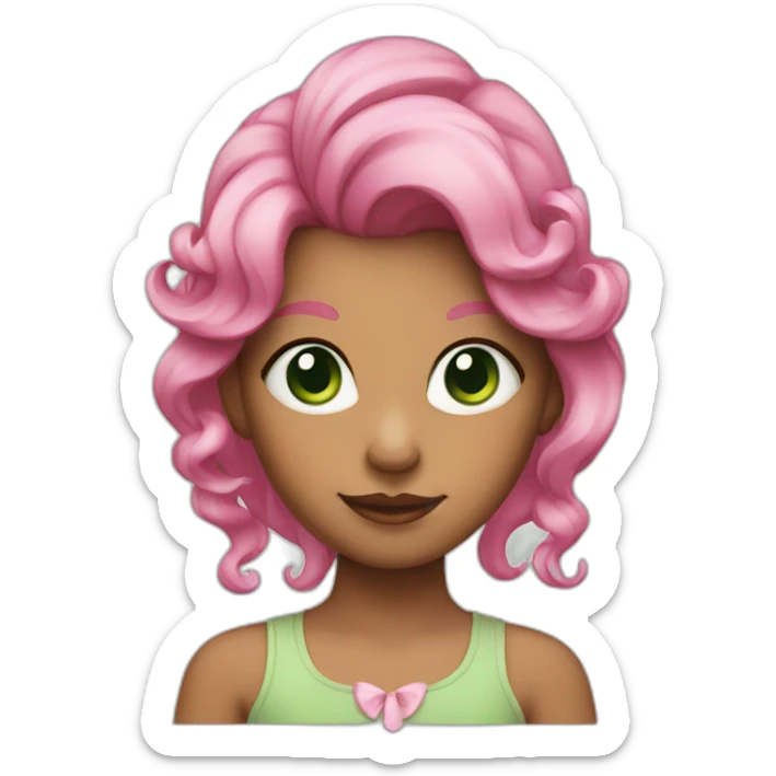 a girl with green eyes, pink hair and with a cone-shaped horn hair ornament sticker