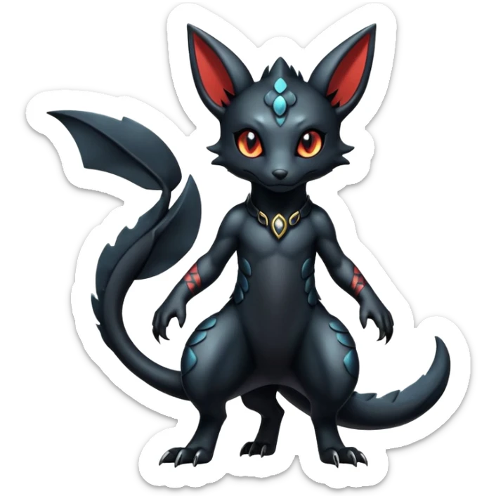 Shiny Dark Cute Majestic Sophisticated Modern Gothic Gloomy Futuristic Scaly Cyber-Salandit-Umbreon-Litten-Hybrid (Full body) sticker