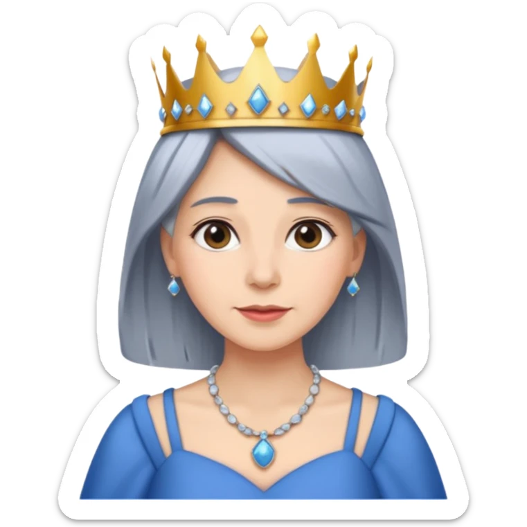 gray hair ladies with necklace and crown, with blue dress sticker