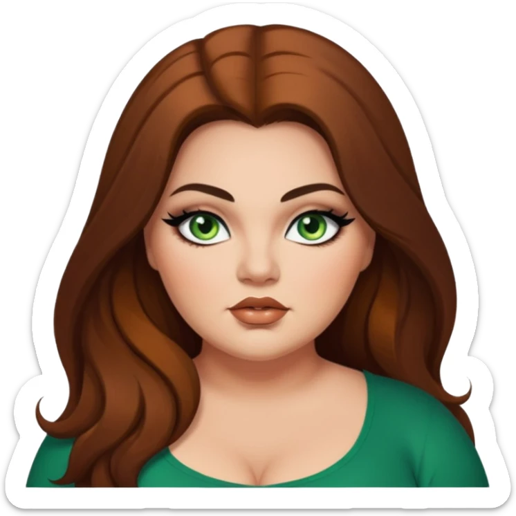 big plus size, long brown hair, baddie,pretty, makeup, black eyeliner, green eyes, light skin sticker