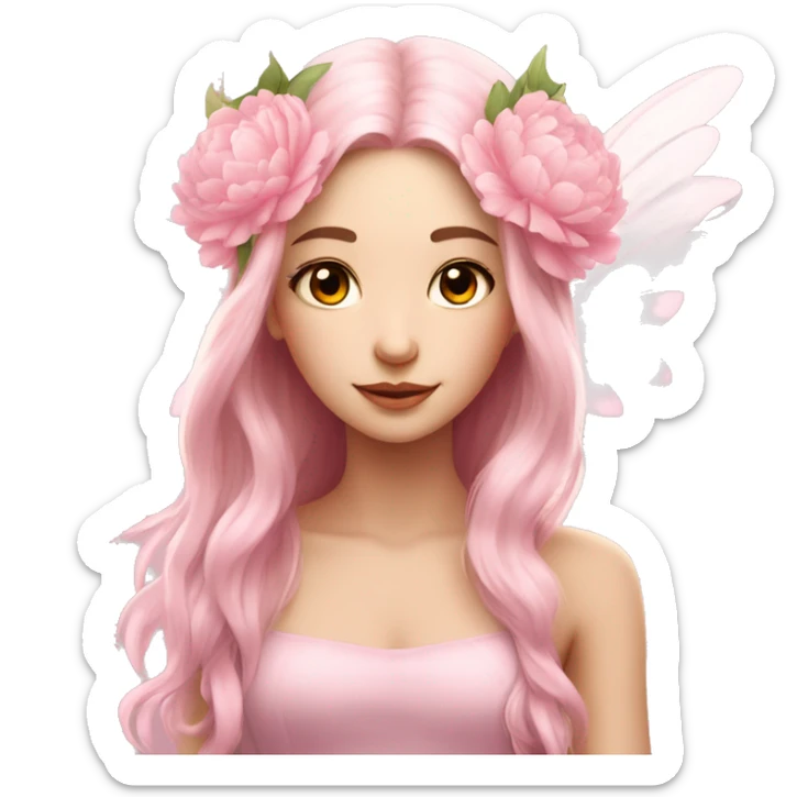 Beautiful, peony, fairy, light pink, long hair, big wings, fair skin sticker