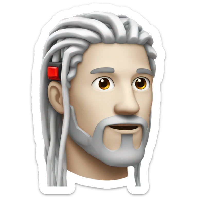 White long hair and goatee male cyborg head with red skin and wires  sticker