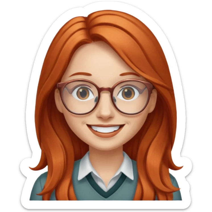 woman with long copper hair, white skin, wearing glasses sticker