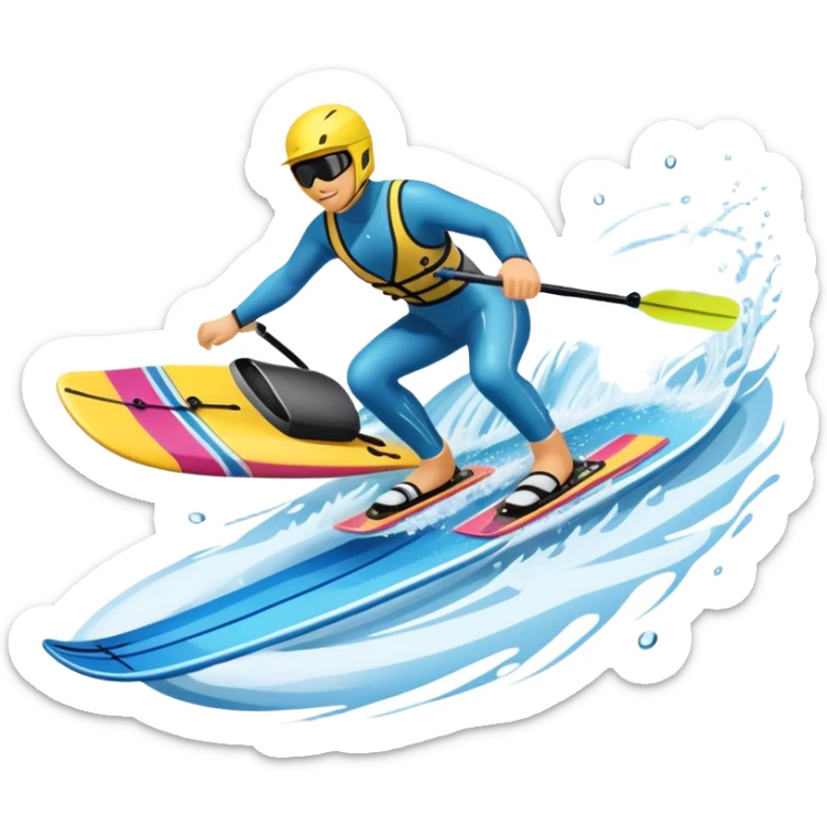 An icon featuring a close-up collage of water skis, splashing water across the surface. The design highlights the motion of the skis cutting through the water. Transparent background emphasizes the thrill of water skiing. sticker