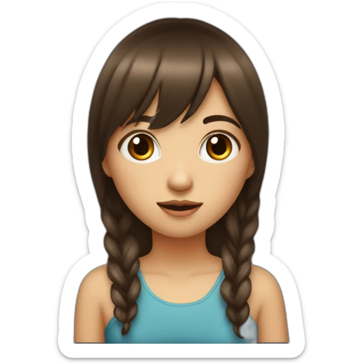 Fille brune abec des yeux bleux avec une frange et des cheuveux long sticker