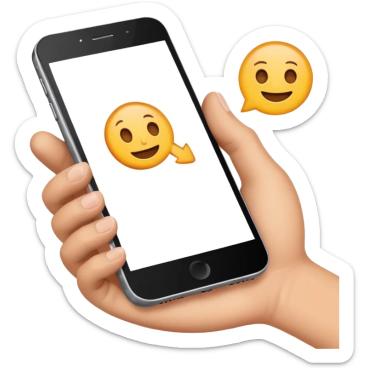 generame un emoji de una mano con un movil y una barra de busqueda encima sticker