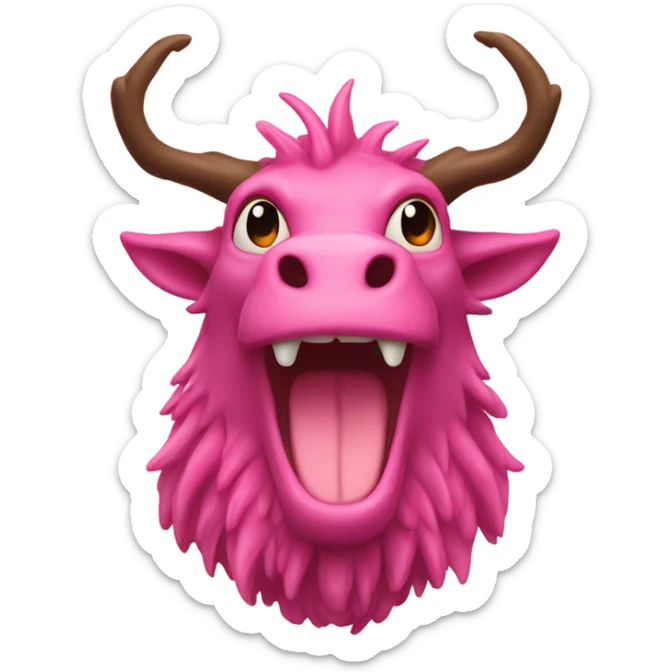 Pink dragon with a long brown beard and moose antlers fire coming out of mouth sticker