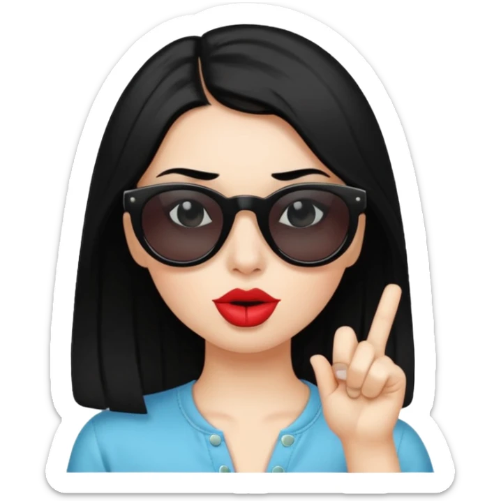 White girl with sunglasses and black hair saying shhhh sticker