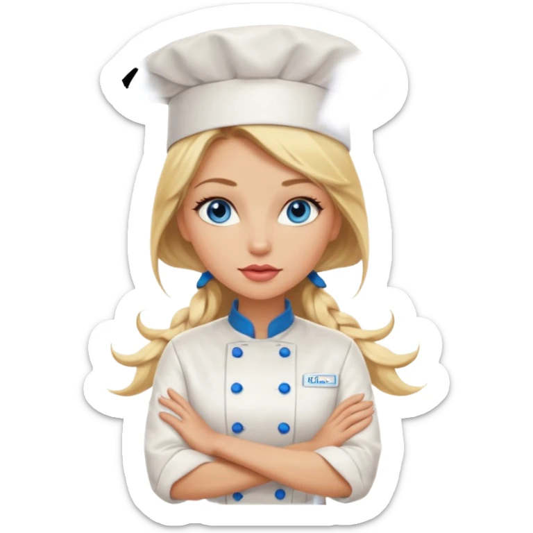 Beautiful, sexy,  long blonde hair, blue eyed, full lips female chefarms folded  sticker