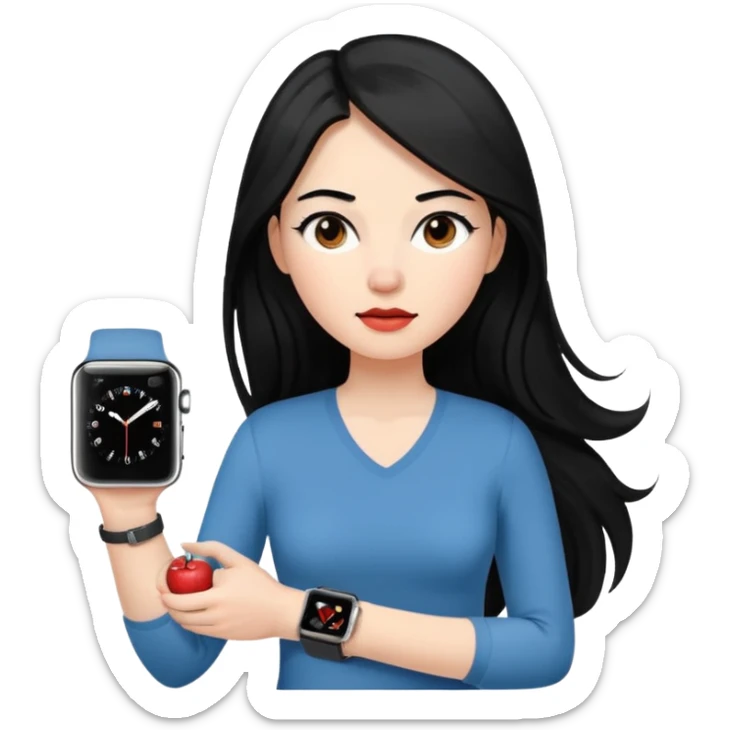 mujer cabello negro largo piel blanca con apple watch en su muñeca midiendo hipertension sticker