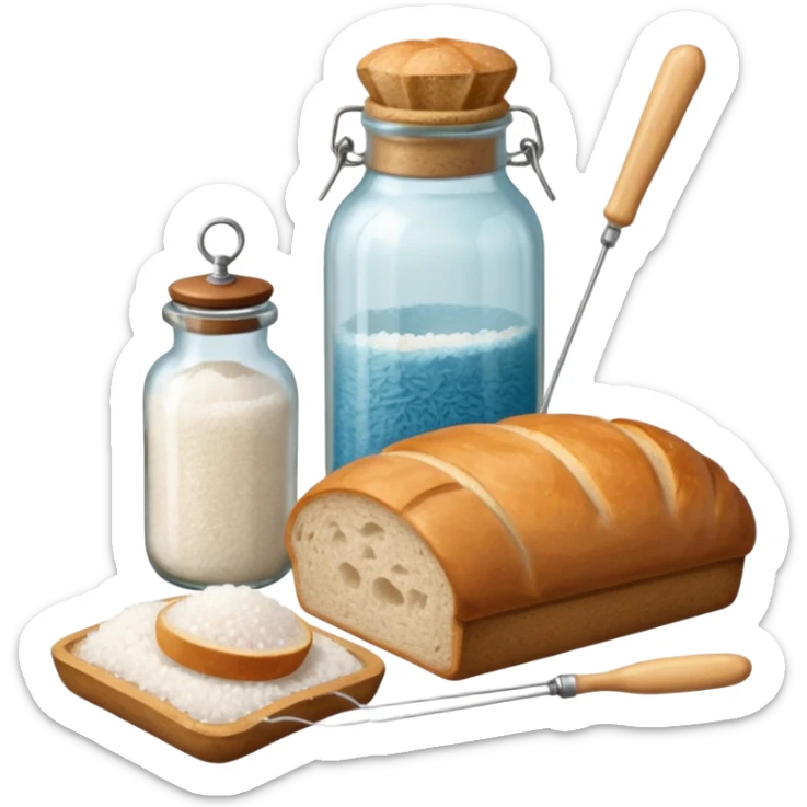  a one victorian bottle of salt and a loaf of bread - a bread bag, crochet needles and a ball of wool sticker