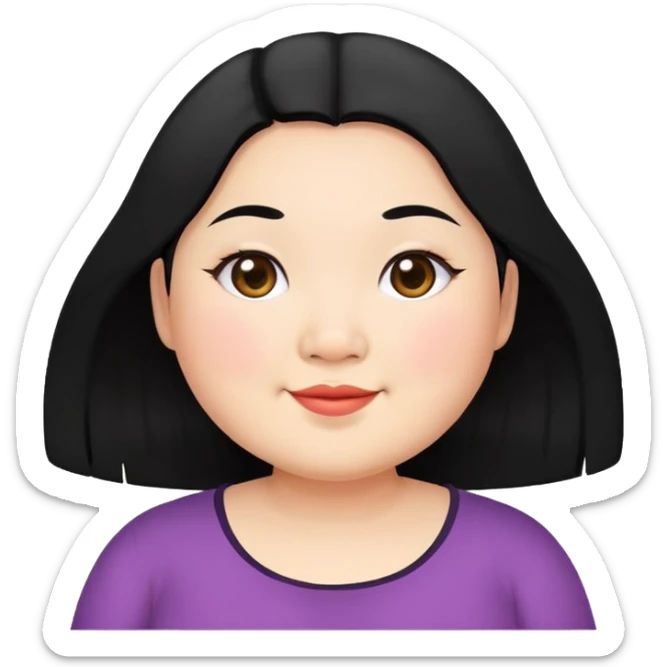a little smile chubby asian waman with round eyebrow, shoulder length black hair sticker