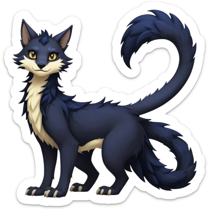dark cool edgy fantasy ethereal feline-vernid-sergal-fursona animal creature with a tufted tail full body sticker