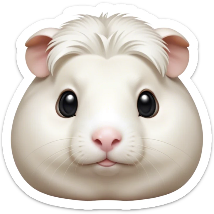 Cinematic Noble White Guinea Pig Portrait Emoji, Poised and regal, with a compact, chubby build and a pristine, well-groomed pure white fur, deep-set soulful dark eyes, Simplified yet sharp and sophisticated features, highly detailed, glowing with a soft, dignified glow, high shine, intelligent and sweet, stylized with an air of gentle purity, focused and attentive, soft glowing outline, capturing the essence of a watchful and confident little companion, so majestic it feels as though it could scurry out of the screen with effortless authority! sticker