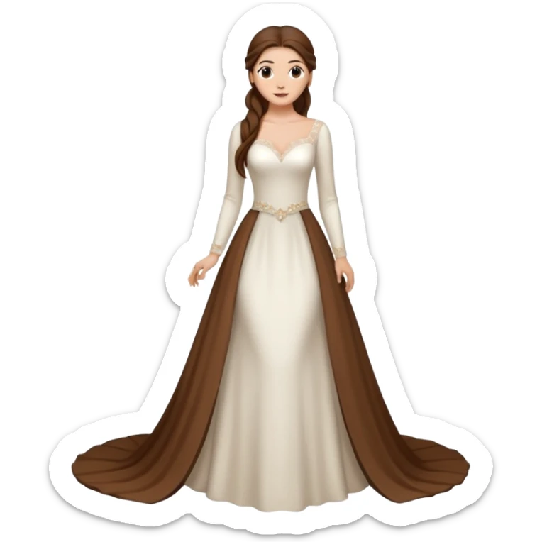 Chica blanca ,ojos marrones, vesti novia sexy manga largo,  cuerpo entero ,pelo muy largo castaño y recogido  cola larga sticker