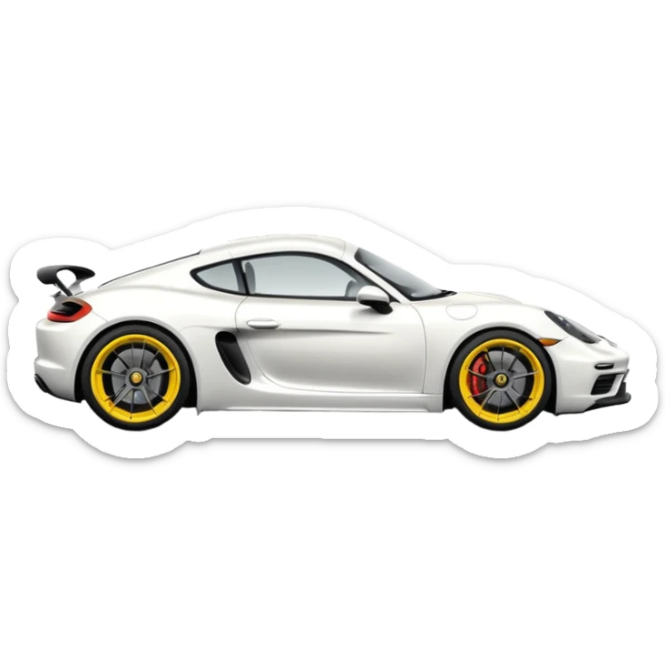 Matte White colored exterior 2024 Porsche 718 Cayman GTS 4.0 with "yellow ceramic brake calipers" only and dark silver anthracite rims sticker