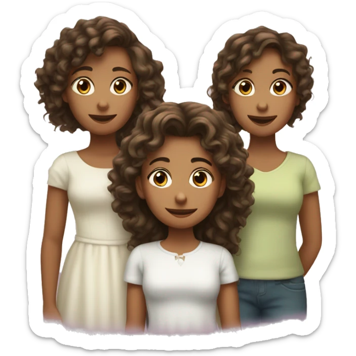 three sisters, the big one has long hair, the little one has curly hair, the middle child has a ponytale sticker