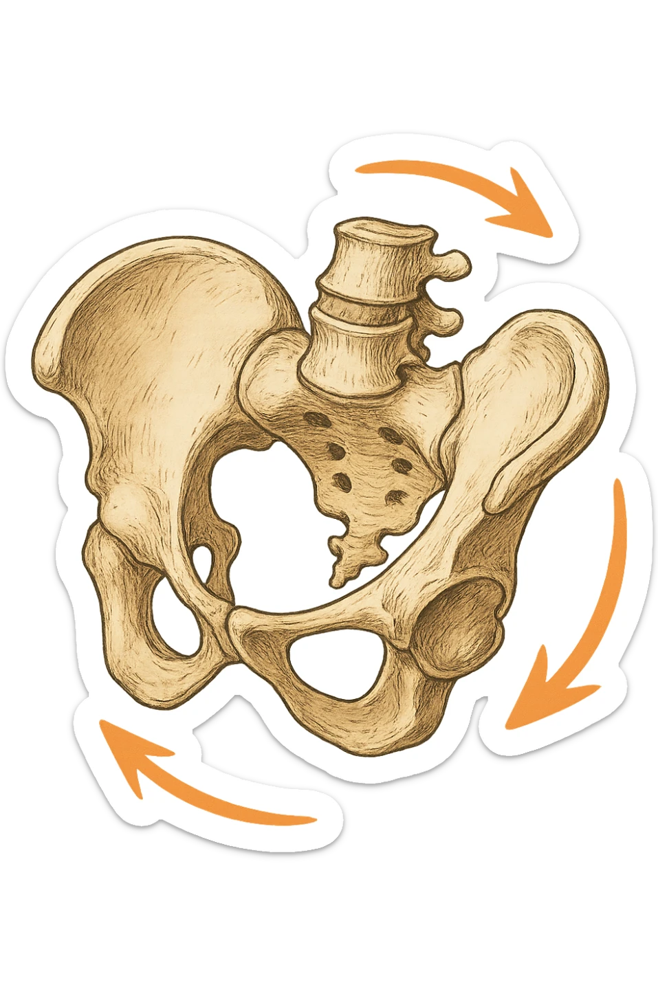 Bacino anatomico ruotato in senso orario quindi con le frecce che girano verso destra per far capire sticker