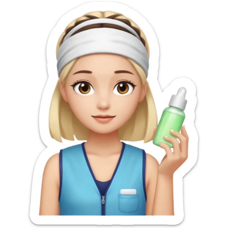 Clean girl aesthetic emoticons, apply skincare products, headband, glowing skin, vest, soft lighting
 sticker