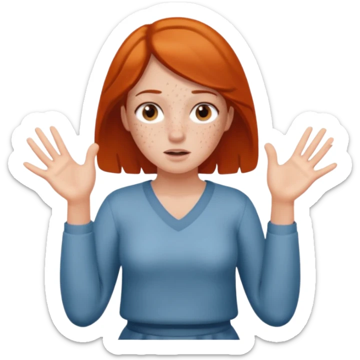 girl shrugging with 6 over one hand and 7 over the other hand sticker