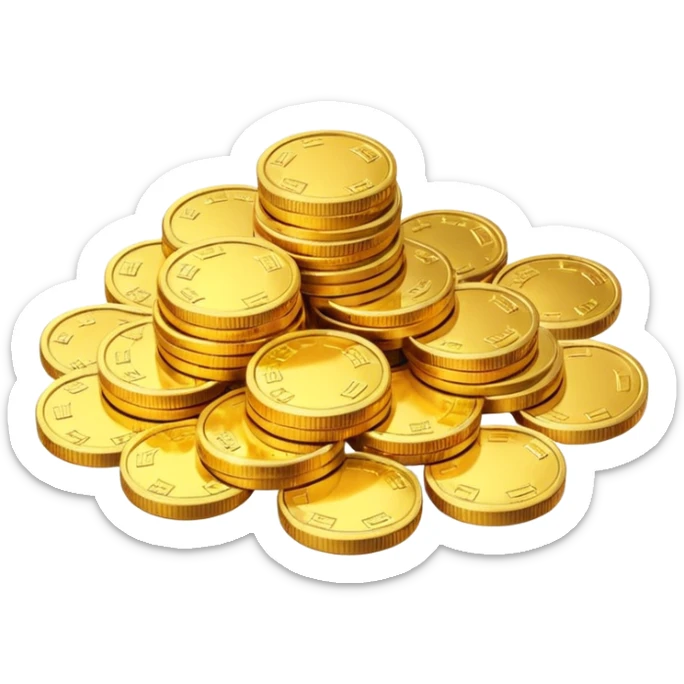 small pile of gold coins, shiny gold, no symbols, no text,  sticker