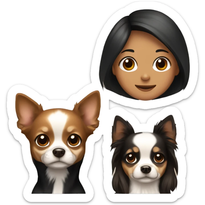 Couple, girl with black hair, Boy with Brown hair with three Long haired Chihuahuas with Creme beige an white fur  sticker
