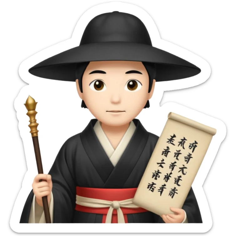 Japanese Court Lord Elegant noble in long robes with tall hat, holding a scroll of orders.
 sticker
