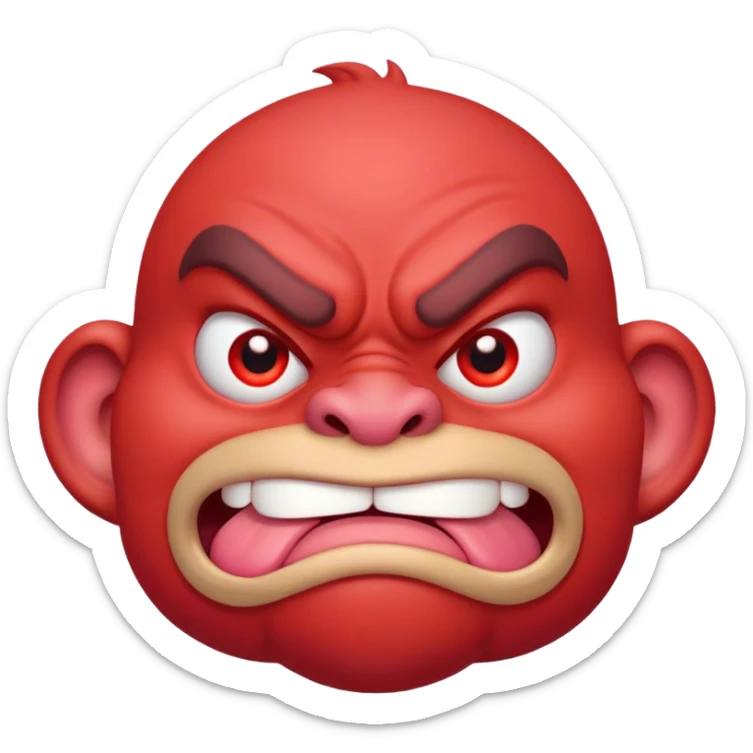 Combine the red ogre emoji, the hot emoji, and the eyes looking emoji into a new emoji with an aroused, but curiously nervous expression on its face sticker