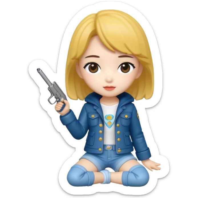 Isolated, breathtakingly vivid and intricately detailed digital illustration of the most incredibly adorable kpop girl denom hunter figurine imaginable, toy style. sticker