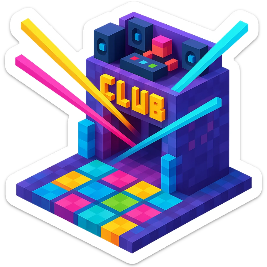 nightclub with dynamic laser lights, a dance floor, and a futuristic vibe sticker