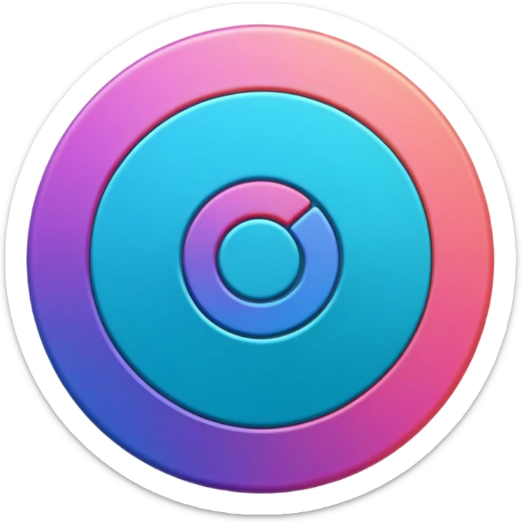 Credit coin in gradient of turquoise, blue, pink, purple, and coral as the main surface 3d rotate sticker