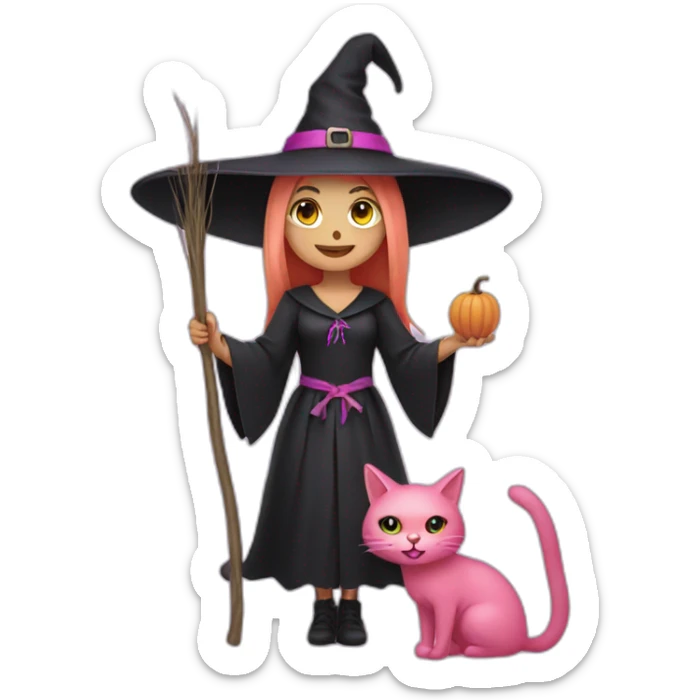 Witch with a pink cat  sticker