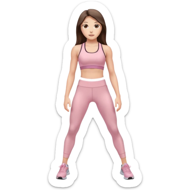 white brunette girl long hair with hazel eyes in light pink workout with abs clothes standing  sticker