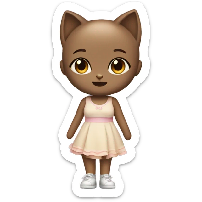 A cute cat with half girl lower body.. wearing dress and big body sticker