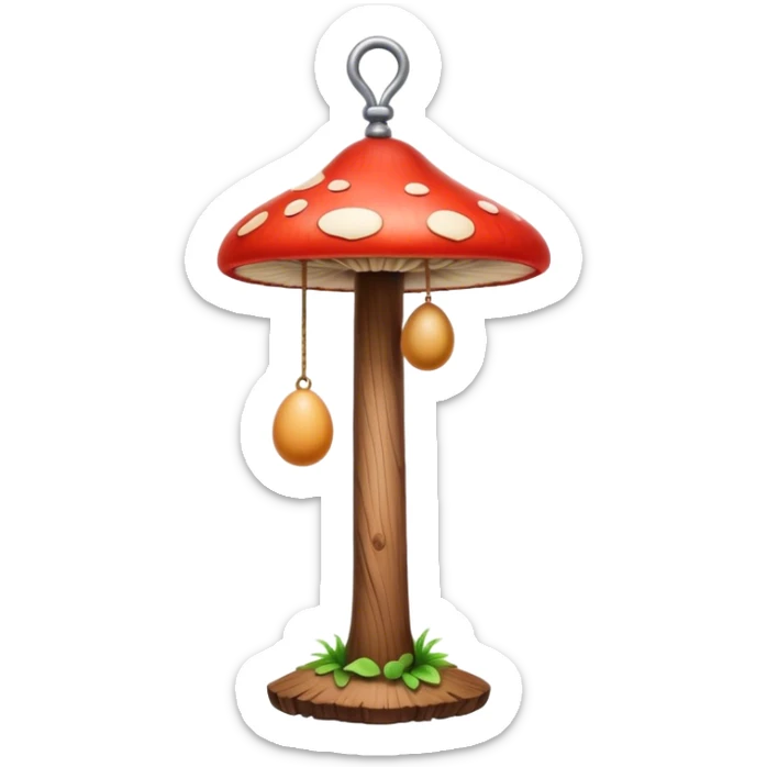 a vascular brown wooden mast with a mushroom shaped bell on the top, and two small brown eggs attached at the bottom sticker