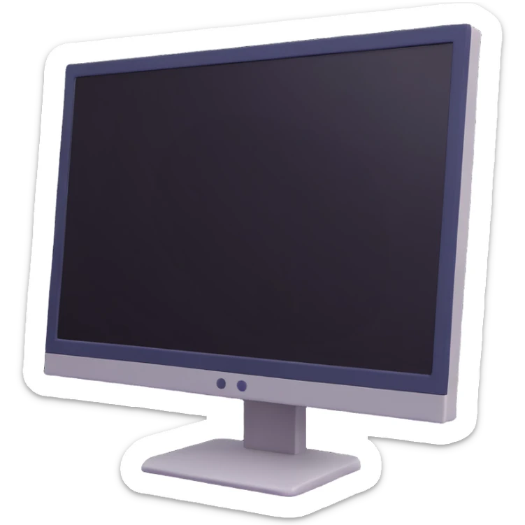 Minimalist 3D-emoticon-style icon of a desktop monitor with soft shading and subtle highlights sticker