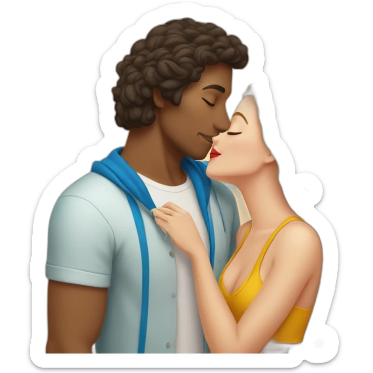 with beach clothes young metis man and white woman kiss love sticker