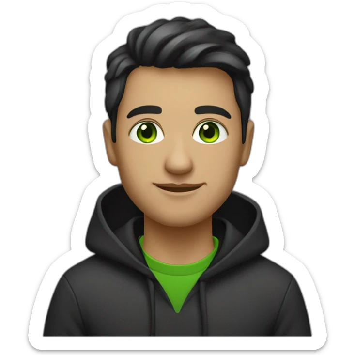 Programmer with dark fade haircut, green eyes without glasses in black hoodie sticker