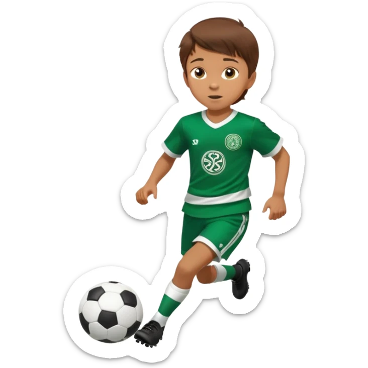 Brown hair 6 years old boy footballer RUNNING playing soccer wearing celtic uniform ( jersey) # 17 in the jersey !  sticker