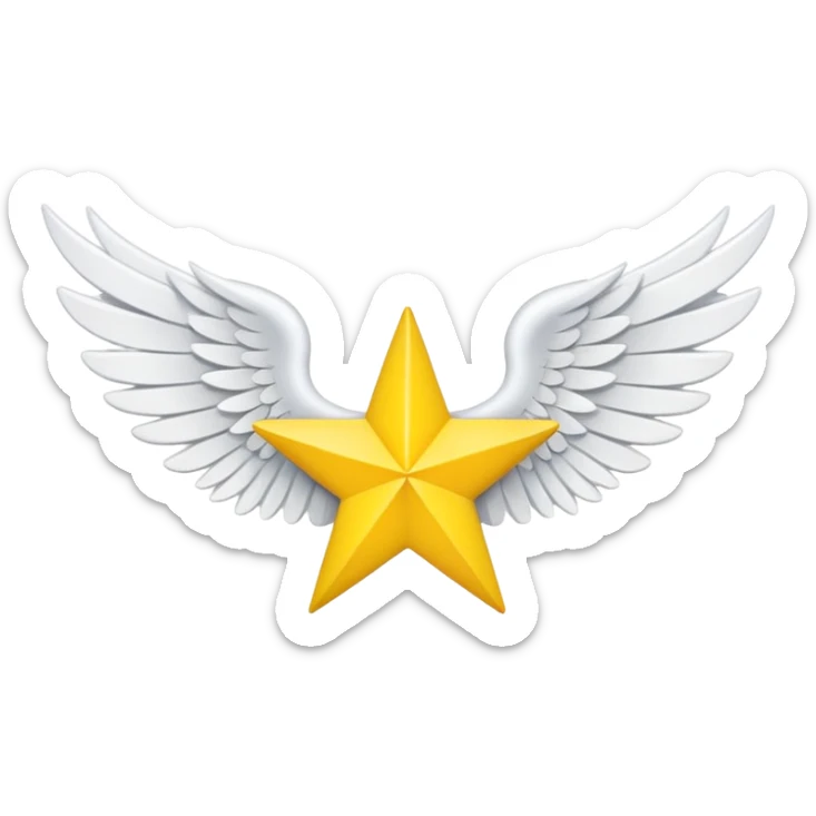 An image with wings on a star based on the star and wings of the basic emoji of the iPhone. not 3d just plat sticker