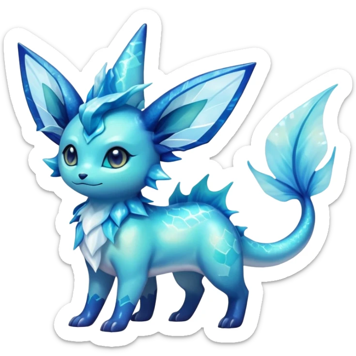 Shiny Sparkly Ethereal Iridescent Nebulae Exotic Colorful Vaporeon-Glaceon-Amaura-Aurorus-Fakémon-hybrid-creature (full body)  sticker