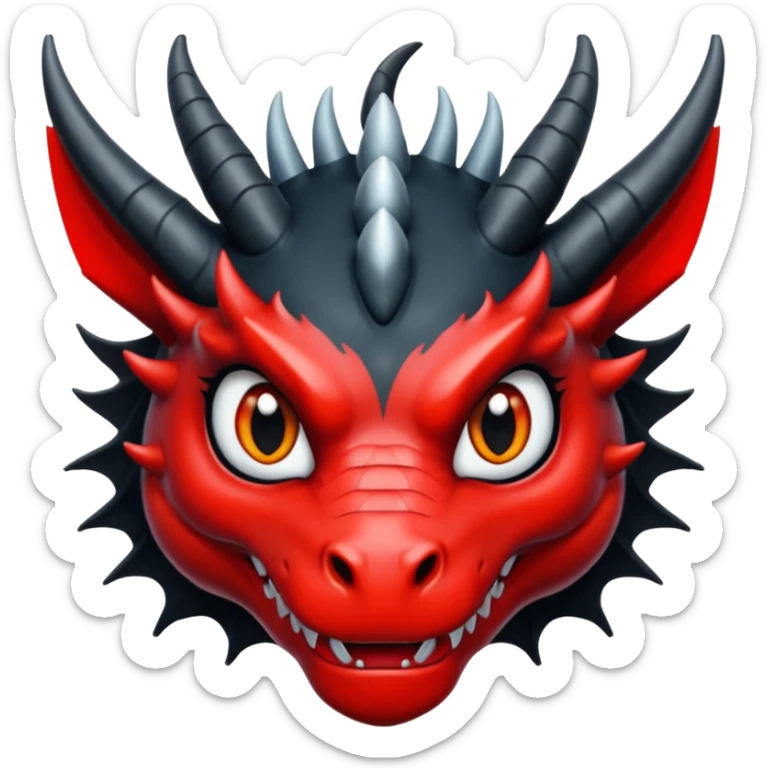 Un dragon noir aux yeux rouges brillant, puis des grandes cornes noires, style anime sticker