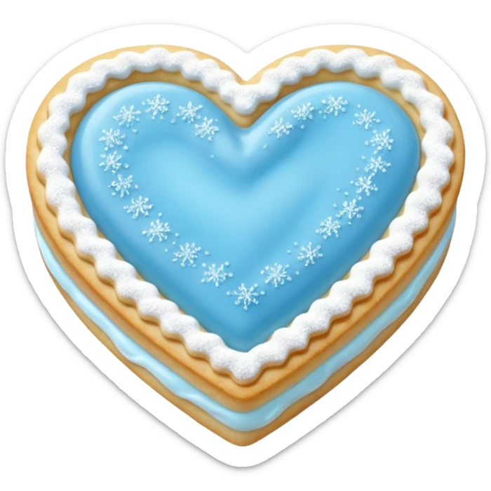 Realistic shortbread cookie in the shape of a heart with baby blue jelly middle filling and sprinkled powder sugar on top. sticker